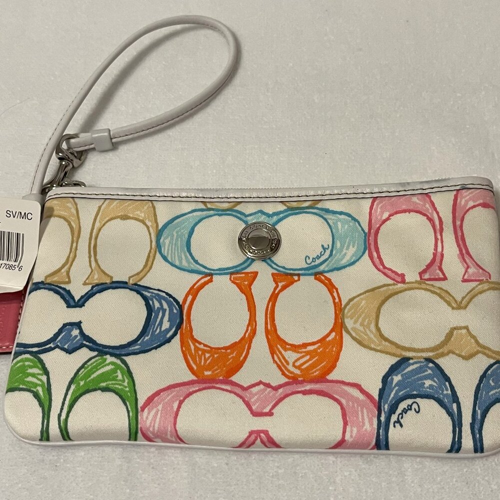 NWT COACH Hampton Scribble Wristlet Multicolor Pastel 'C' Logo 8"